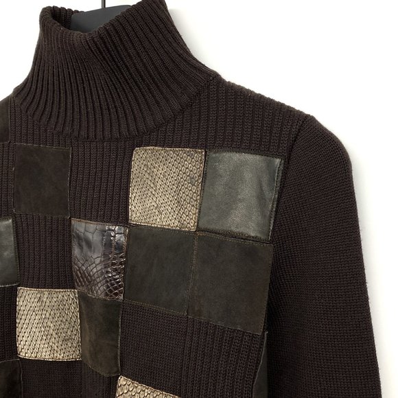 MAURIZIO PECORARO Wool Leather Patchwork Sweater - Picture 6 of 15
